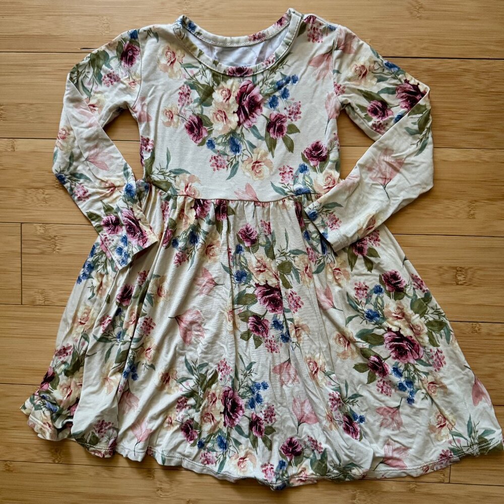 EUC Posh Peanut Long Sleeve Twirl Dress - Gia Floral - 2T